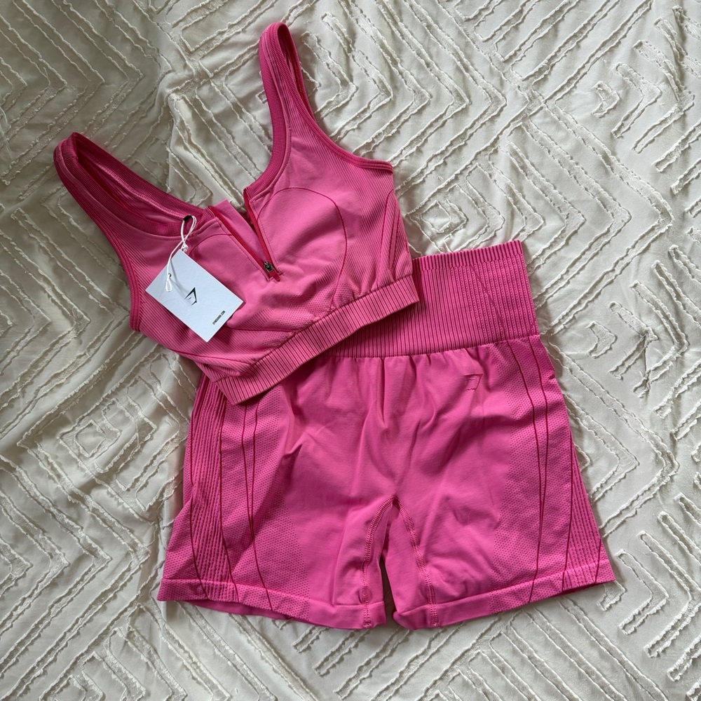 Gymshark Pink small Seamless Sports Bra and medium High-Waist Shorts Set